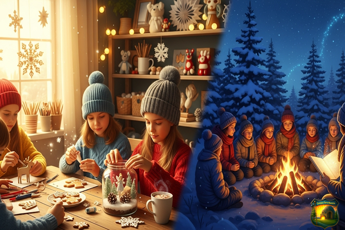 Niños en actividades de invierno en un domo o taller