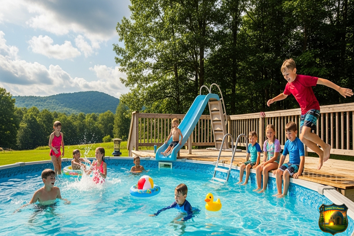 Niños en actividades acuaticas o juegos al aire libre