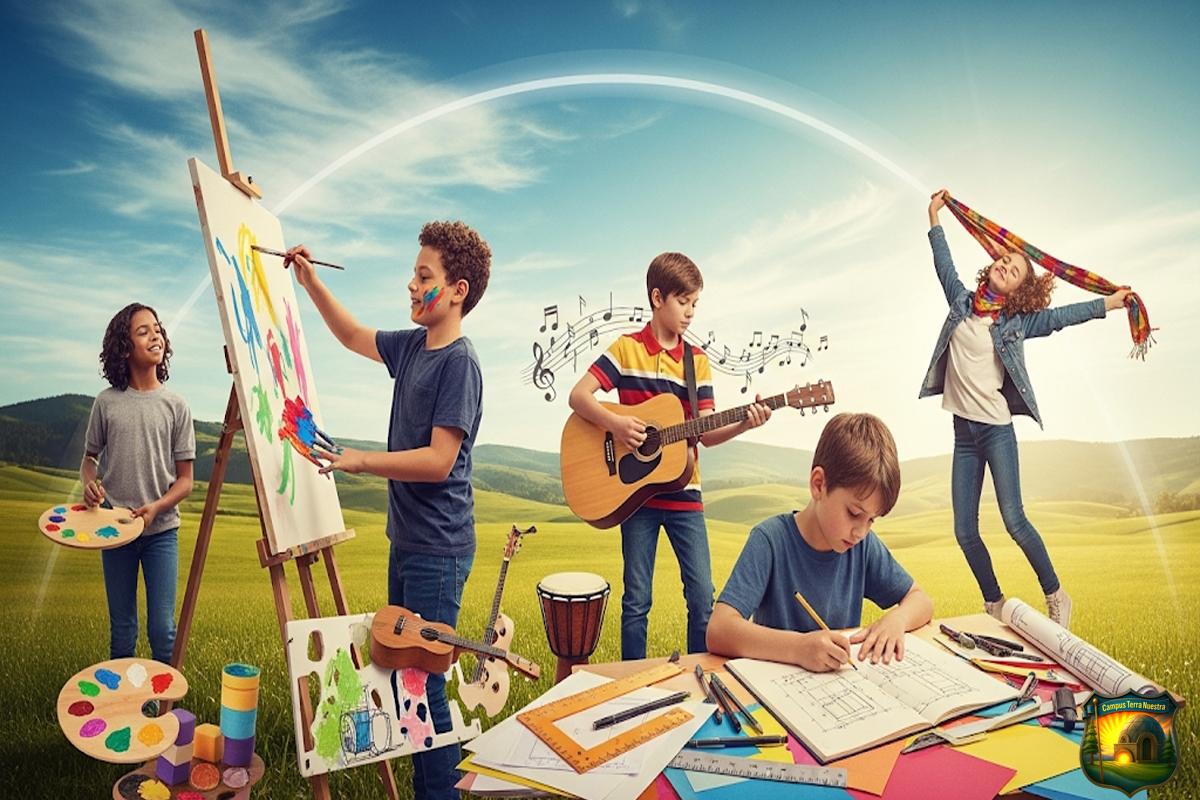 Niños pintando o haciendo musica