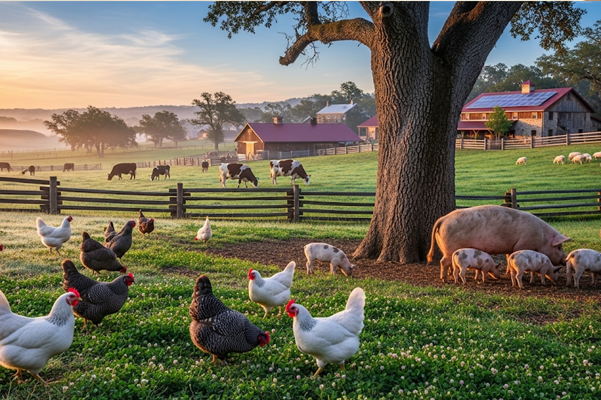Animales de granja en un entorno sostenible