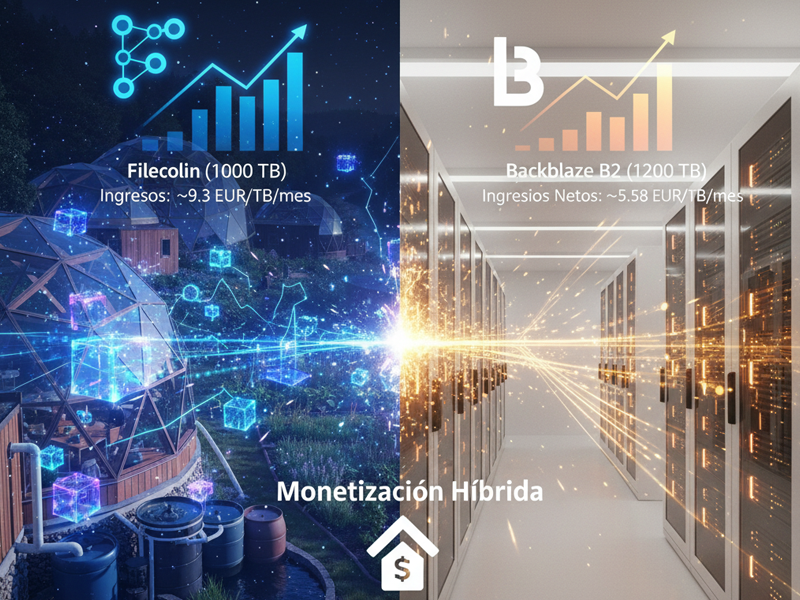 Iconos de Filecoin y Backblaze B2 con gráficos de crecimiento